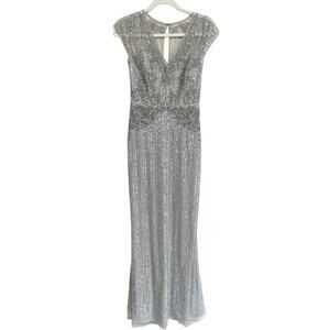 BHLDN Beaded Sequin Formal Gown Dress 0 Green Gray Embellished Event Party NWT